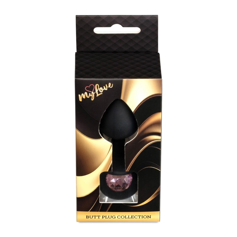 Korek analny Jewellery Black Silicone PLUG Medium z diamentem, anatomiczny, 8 cm - 9