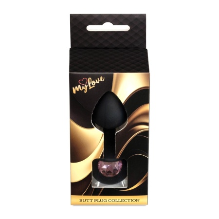 Korek analny Jewellery Black Silicone PLUG Medium z diamentem, anatomiczny, 8 cm - 9
