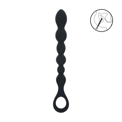 Beaded Snake Silicone Anal Probe with Loop - Black - 1 2