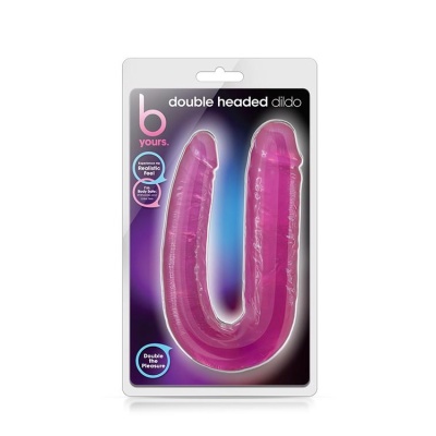 Double Headed Dildo Różowy - dwustronny kształt litery U, średnice 3,2 cm i 4,4 cm, długość całkowita 45,7 cm - 1