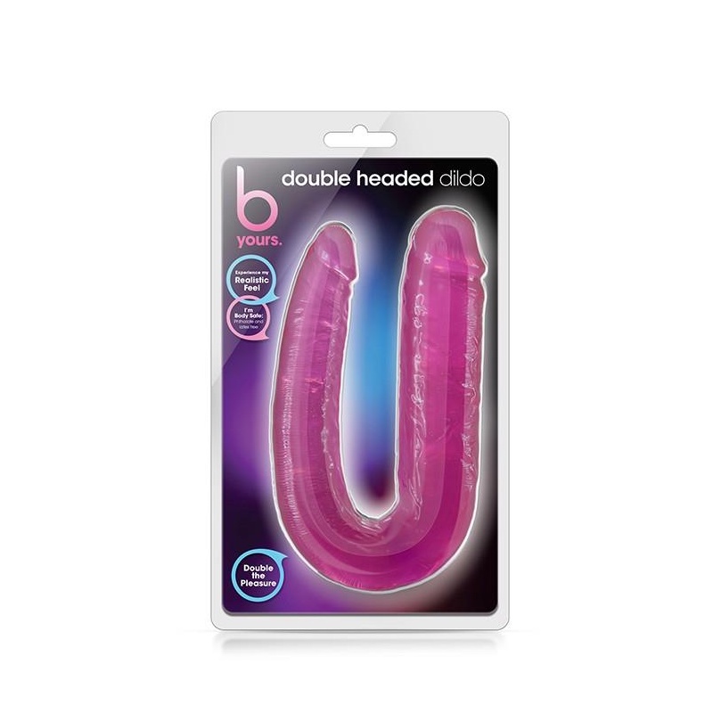 Double Headed Dildo Różowy - dwustronny kształt litery U, średnice 3,2 cm i 4,4 cm, długość całkowita 45,7 cm - 1