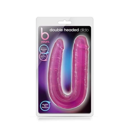 Double Headed Dildo Różowy - dwustronny kształt litery U, średnice 3,2 cm i 4,4 cm, długość całkowita 45,7 cm - 1