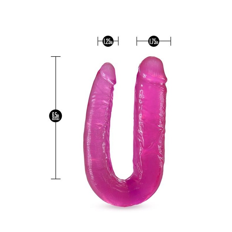 Double Headed Dildo Różowy - dwustronny kształt litery U, średnice 3,2 cm i 4,4 cm, długość całkowita 45,7 cm - 3