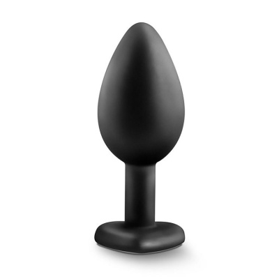 Korek analny Bling Plug Small Black - stożkowy, silikonowy, z serduszkową podstawą z kryształem, długość całkowita 7,6 cm, średn - 1 2