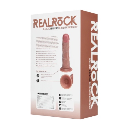Wibrujące dildo RealRock Curved - Zakrzywiony Trzon z Żyłkami, Przyssawka, 10 Trybów Wibracji, 15,5 cm, Kolor Tan - 4