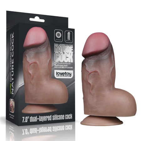 Dwuwarstwowy silikonowy członek Nature Cock 7 cali (17,8 cm) z przyssawką - 1