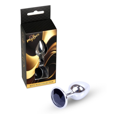 Korek Analny Jewellery Black ze Stali Nierdzewnej z Diamentem, 7 cm - 7
