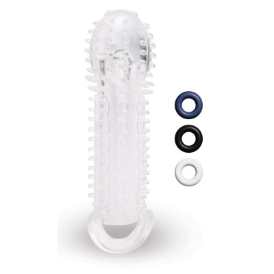 SIZE UP CLEAR VIEW TEXTURED PENIS EXTENDER WITH BALL LOOP - 1 2