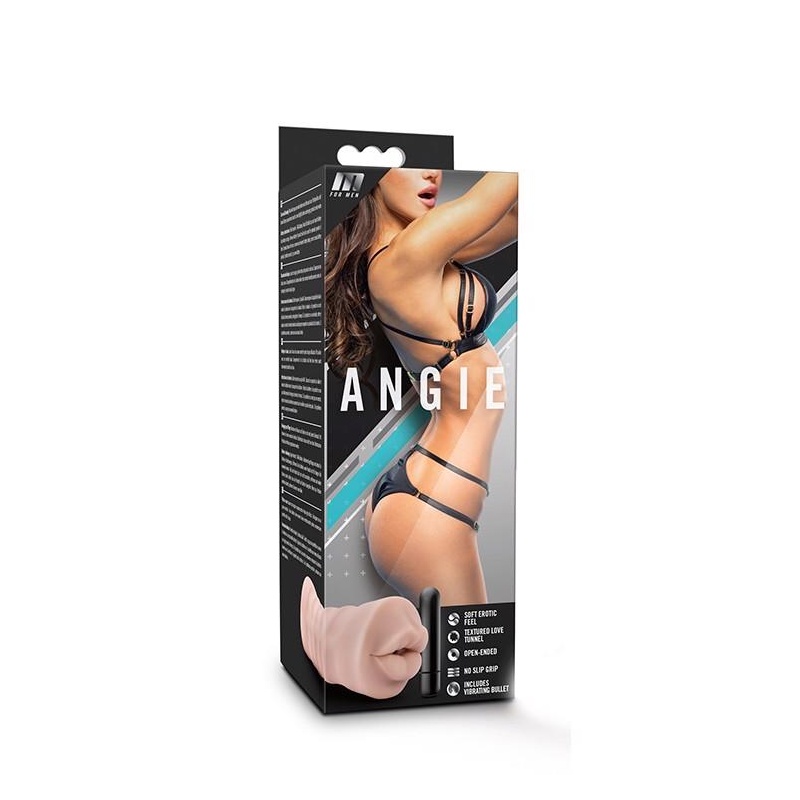 Masturbator M for Men Angie Vanilla - realistyczne usta, wibrujący pocisk, długość 12,9 cm - 1