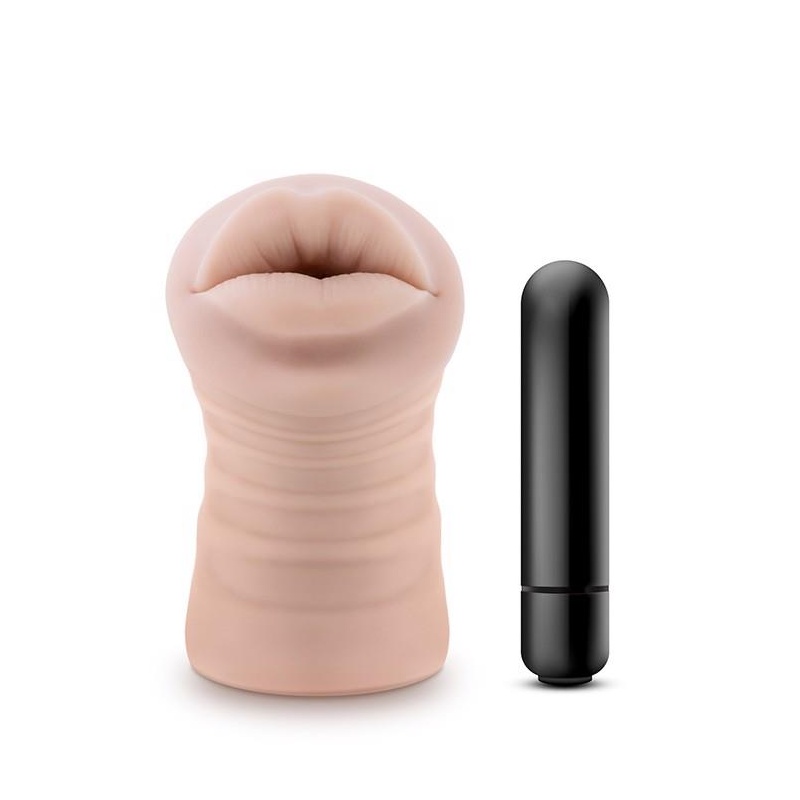 Masturbator M for Men Angie Vanilla - realistyczne usta, wibrujący pocisk, długość 12,9 cm - 2