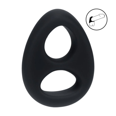 Double Liquid Silicone Cock and Ball Ring - Black - 1 2