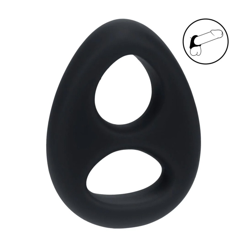Double Liquid Silicone Cock and Ball Ring - Black - 2