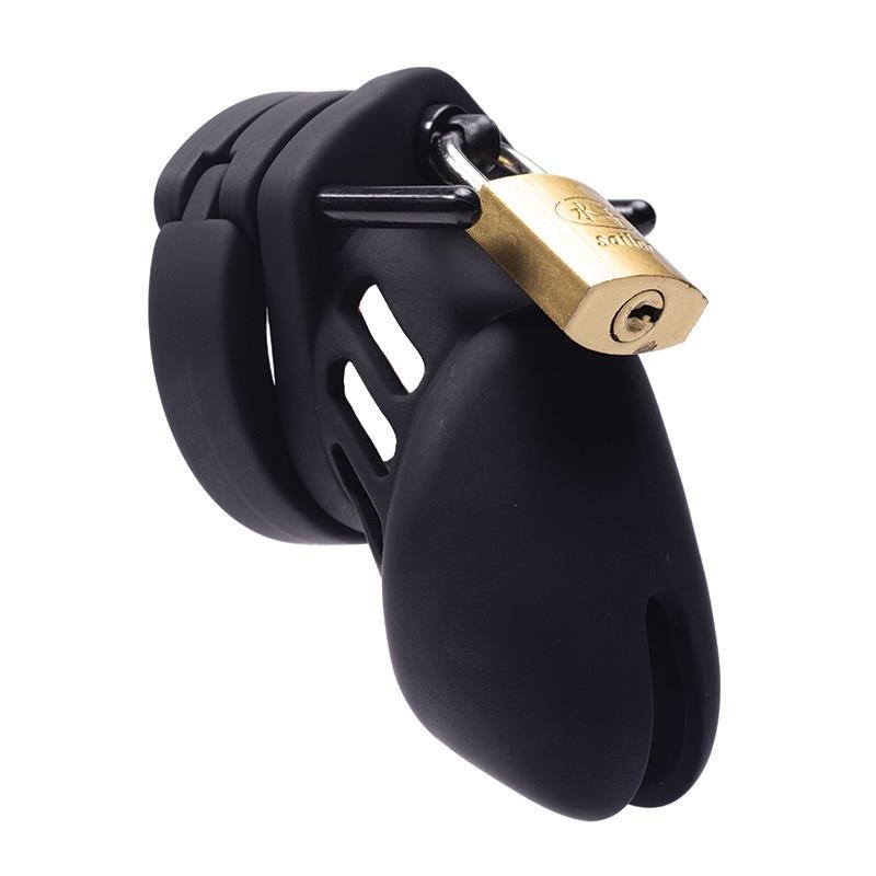 Silikonowa klatka na penisa Silicone Cock Cage - elastyczny silikon i metalowa kłódka, długość 11 cm, średnica 4,5 cm - 1