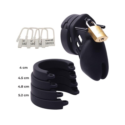 Silikonowa klatka na penisa Silicone Cock Cage - elastyczny silikon i metalowa kłódka, długość 11 cm, średnica 4,5 cm - 1 2