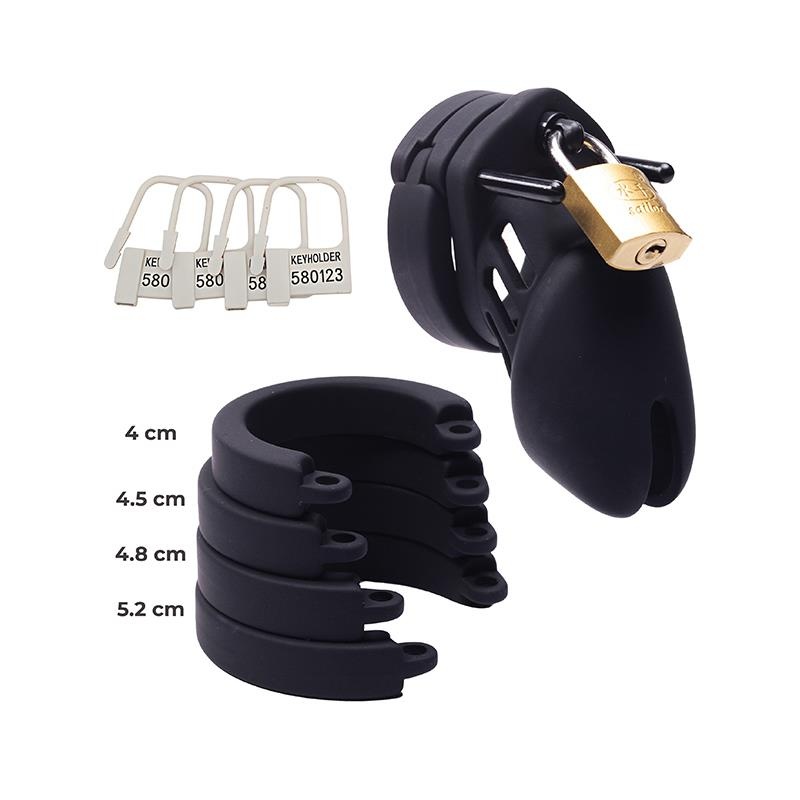 Silikonowa klatka na penisa Silicone Cock Cage - elastyczny silikon i metalowa kłódka, długość 11 cm, średnica 4,5 cm - 2