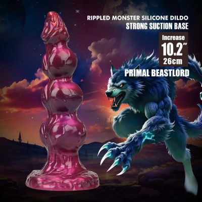 Dildo silikonowe Primal Beastlord 26 cm z żebrowaną teksturą - 1 2