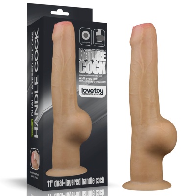 Dildo z uchwytem 28 cm – dwuwarstwowy silikon platynowy, średnica 4,8 cm - 1