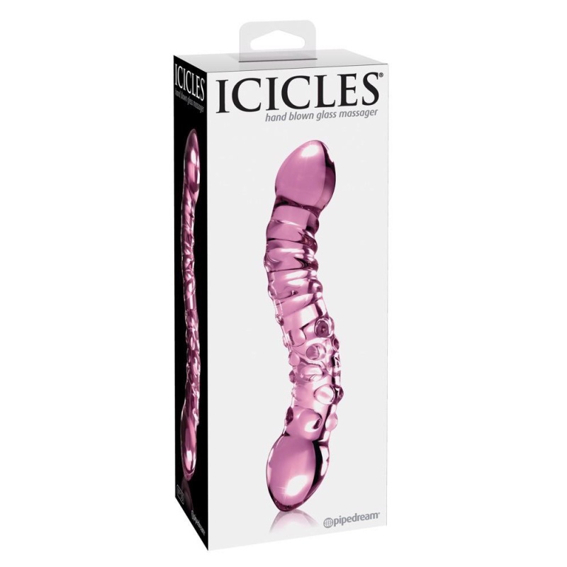 Szklane Dildo Icicles No. 55 Pink – Obustronny Masażer z Ręcznie Formowanego Szkła, 19,5 cm, Ø 3,5 cm - 1