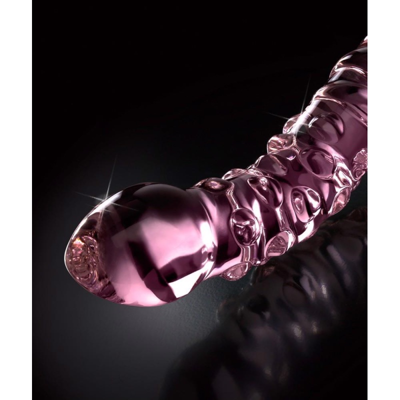Szklane Dildo Icicles No. 55 Pink – Obustronny Masażer z Ręcznie Formowanego Szkła, 19,5 cm, Ø 3,5 cm - 3