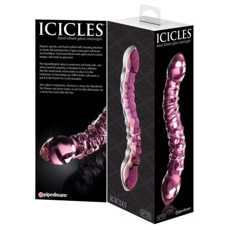 Szklane Dildo Icicles No. 55 Pink – Obustronny Masażer z Ręcznie Formowanego Szkła, 19,5 cm, Ø 3,5 cm - 5