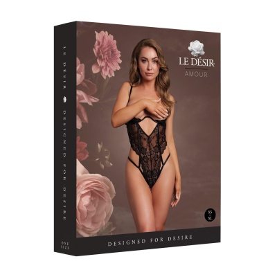 Lace Underwired Open Cup Bodysuit with Adjustable Sliders - One Size - Black - 1 2
