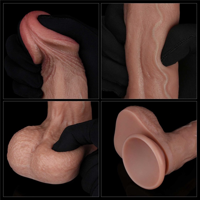 Dildo dwuwarstwowe silikonowe 9'' (22,9 cm) anatomiczne z przyssawką, kolor cielisty - 1