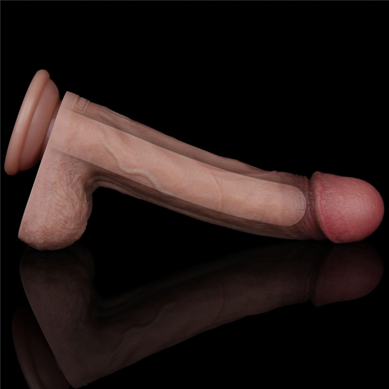 Dildo dwuwarstwowe silikonowe 9'' (22,9 cm) anatomiczne z przyssawką, kolor cielisty - 3