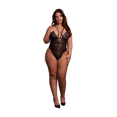 Wireless Lace Bodysuit with Adjustable Sliders - Plus Size - Black - 1