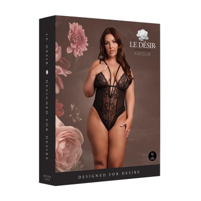 Wireless Lace Bodysuit with Adjustable Sliders - Plus Size - Black - 1 2