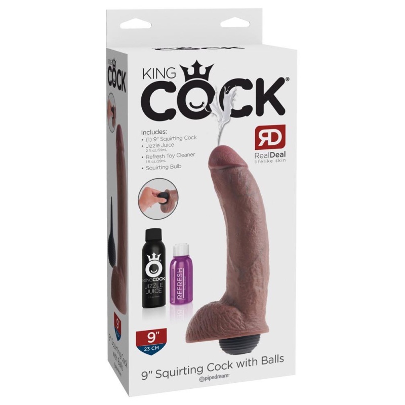 Dildo wytryskujące 9-calowe z mechanizmem pompy, realistyczną imitacją skóry i jądrami, 23 cm - 1