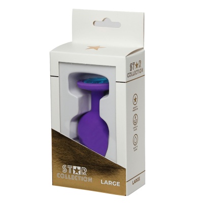 Star Collection - Purple Silicone Anal Plug L - Light Blue Stone - 1