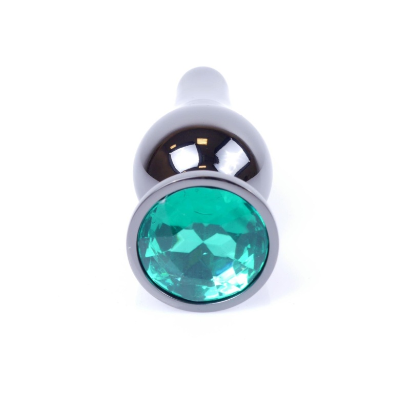 Biżuteria analna MyLove Toys Jewellery Dark Silver - korek anatomiczny ze stali nierdzewnej z zielonym kamieniem, długość 9,5 cm - 1