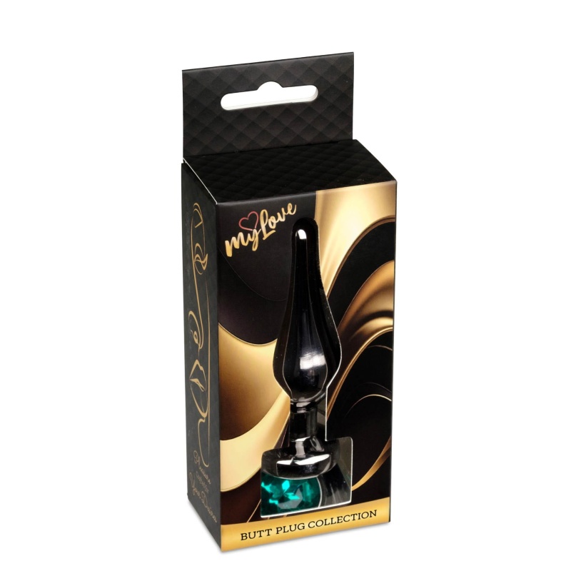 Biżuteria analna MyLove Toys Jewellery Dark Silver - korek anatomiczny ze stali nierdzewnej z zielonym kamieniem, długość 9,5 cm - 9
