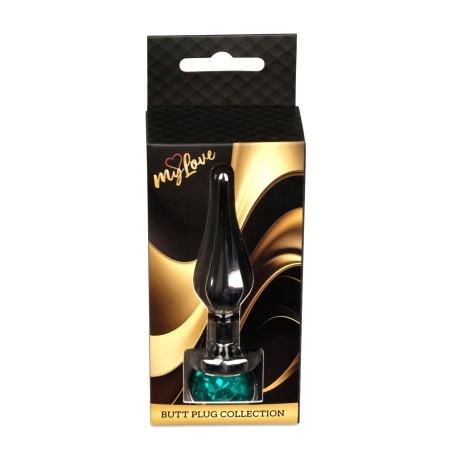 Biżuteria analna MyLove Toys Jewellery Dark Silver - korek anatomiczny ze stali nierdzewnej z zielonym kamieniem, długość 9,5 cm - 10