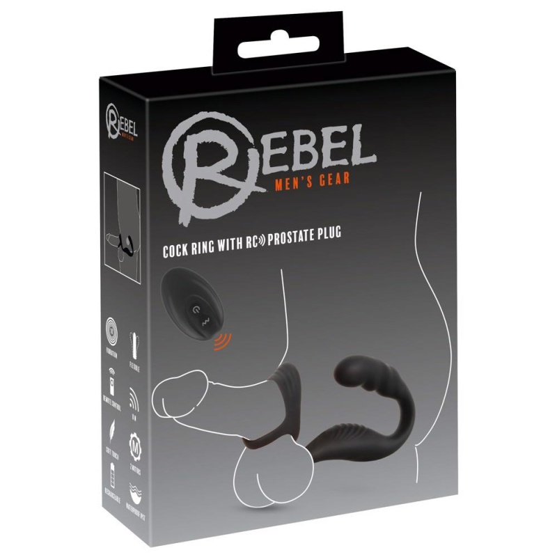 Pierścień erekcyjny z wibrującym stymulatorem prostaty Rebel RC Prostate - podwójny pierścień i stymulator krocza, 9,5 cm - 1