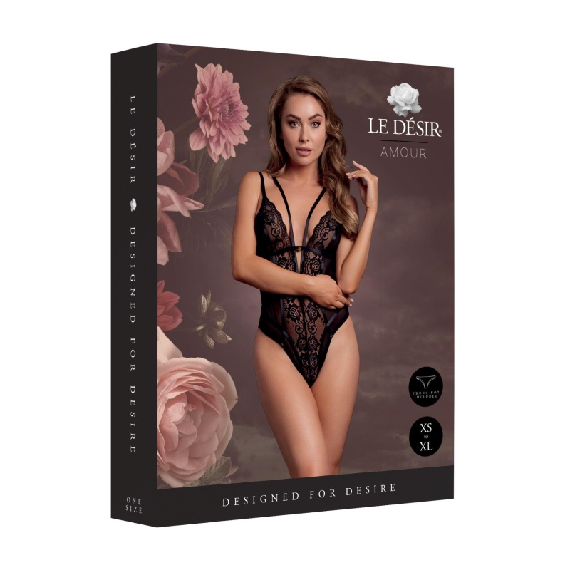 Wireless Lace Bodysuit with Adjustable Sliders - One Size - Black - 2