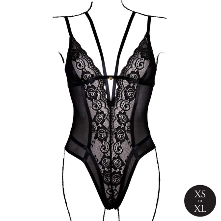 Wireless Lace Bodysuit with Adjustable Sliders - One Size - Black - 5