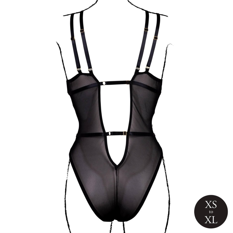 Wireless Lace Bodysuit with Adjustable Sliders - One Size - Black - 6