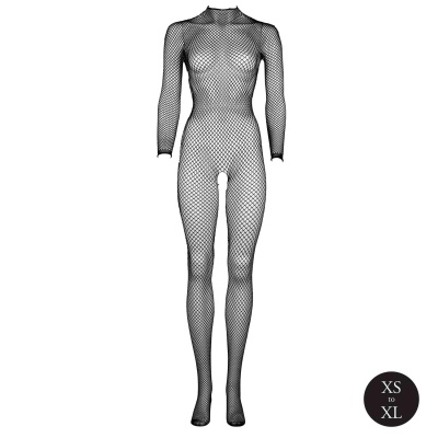 Bodystocking with fishnet structure, open crotch and turtle neck. - 1
