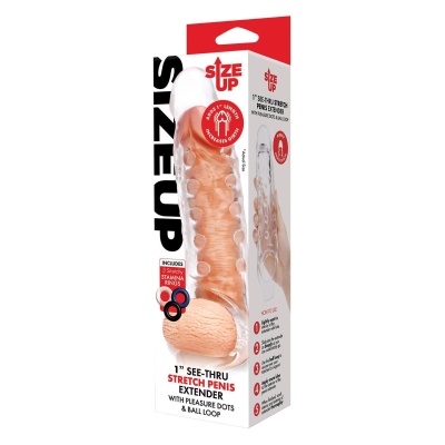 SIZE UP CLEAR VIEW STUDDED PENIS EXTENDER WITH BALL LOOP - 1