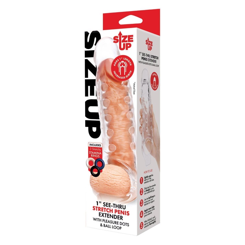SIZE UP CLEAR VIEW STUDDED PENIS EXTENDER WITH BALL LOOP - 1