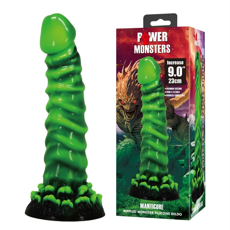Dildo silikonowe Power Monsters Manticore z pofalowaną teksturą, 23 cm - 1