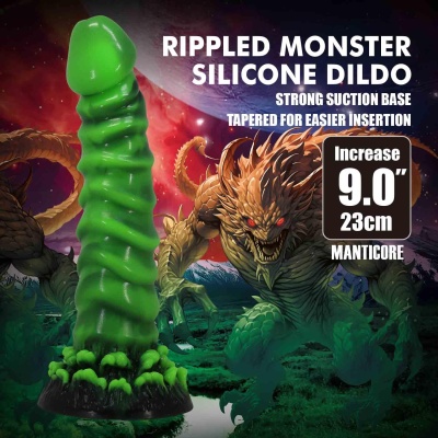 Dildo silikonowe Power Monsters Manticore z pofalowaną teksturą, 23 cm - 1 2