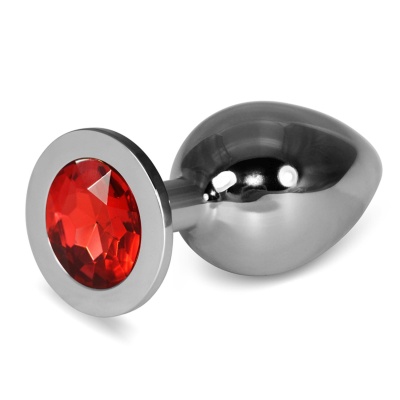 Duży korek analny Silver Plug 10,2 cm srebrny z czerwonym kamieniem - 1
