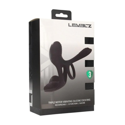Triple Motor Vibrating Silicone Cockring - Black - 1 2