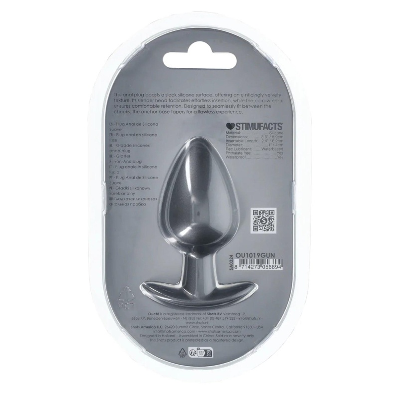 Smooth Silicone Anal Plug - Large - 3.5" / 8,9 cm - Gunmetal - 3