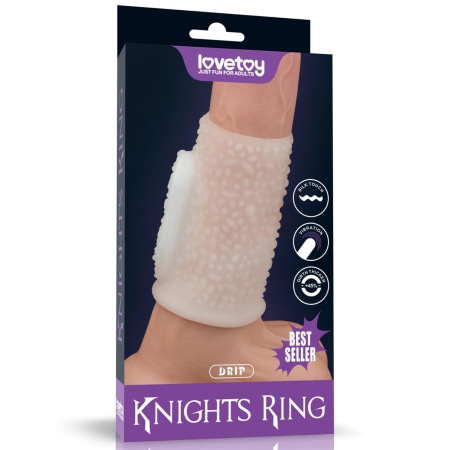 Nakładka wibrująca na penisa Drip Knights Ring 9,9 cm biała - 1