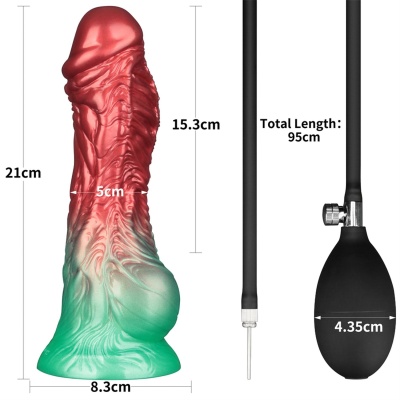 Nadmuchiwane dildo silikonowe 20,3 cm o podwójnej gęstości z gradientem czerwono-zielonym - 1 2