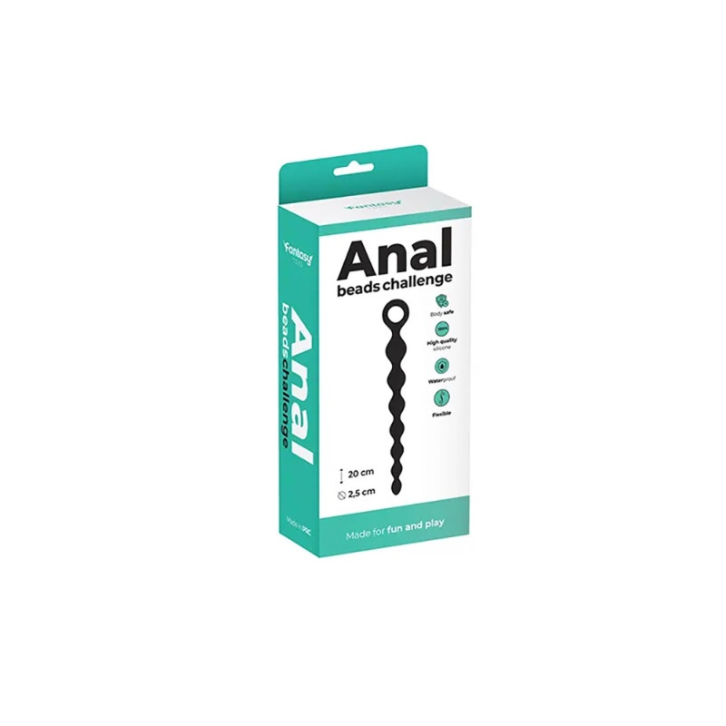 Korale analne Fantasy Anal Beads Black – gładki silikon medyczny, 6 koralików, 20 cm, średnica 2,5 cm - 3