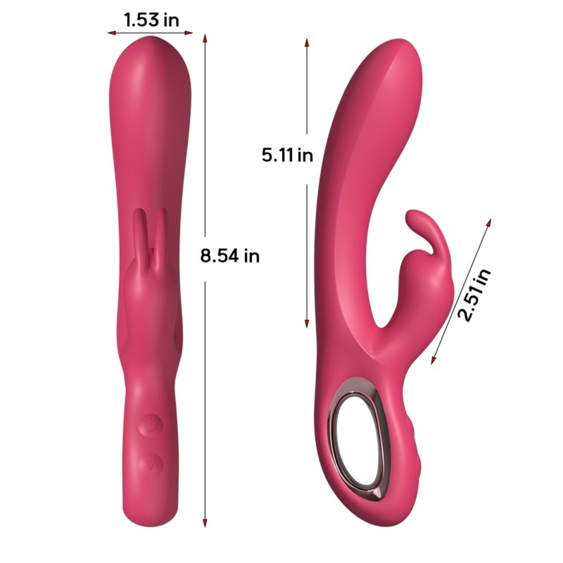 Rabbit vibrator PINK - silikonowy stymulator z podwójną stymulacją, 10 prędkości wibracji, wodoodporny, profil długi i cienki - 2